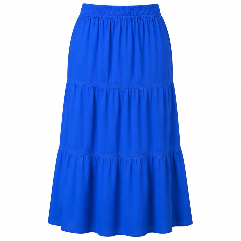 Chico's Women's Blue Tiered Elastic Waist Midi Skirt